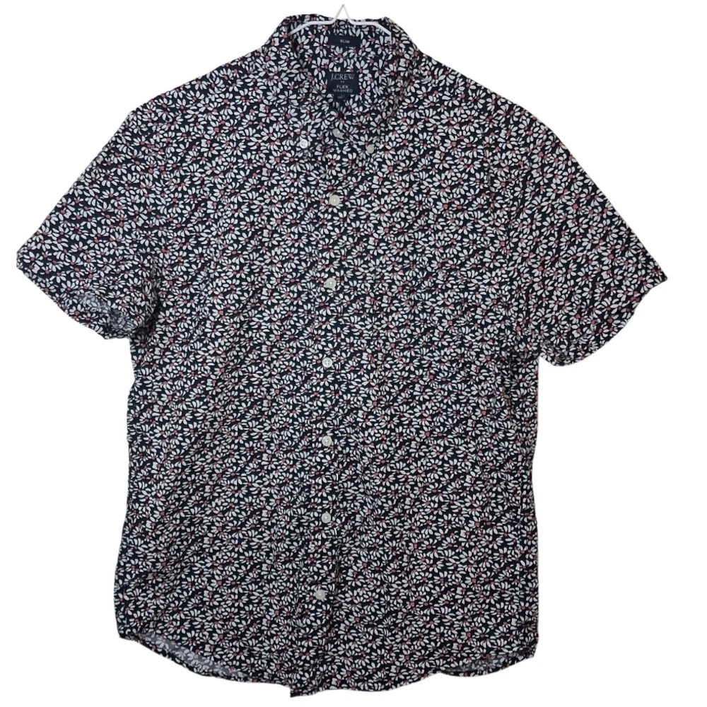 J. Crew Men's‎ Navy Floral Print Short Sleeve Shirt Slim Casual Size M